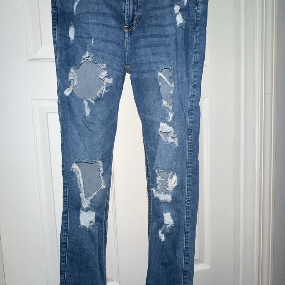 Hollister Blue Skinny Jeans with Distressed Details